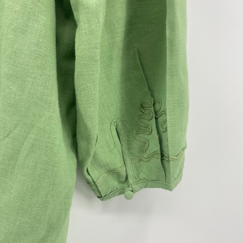 Susan Bristol Blouse Women 1X Green Linen Blend Embroidered Button Front Summer - Picture 4 of 8